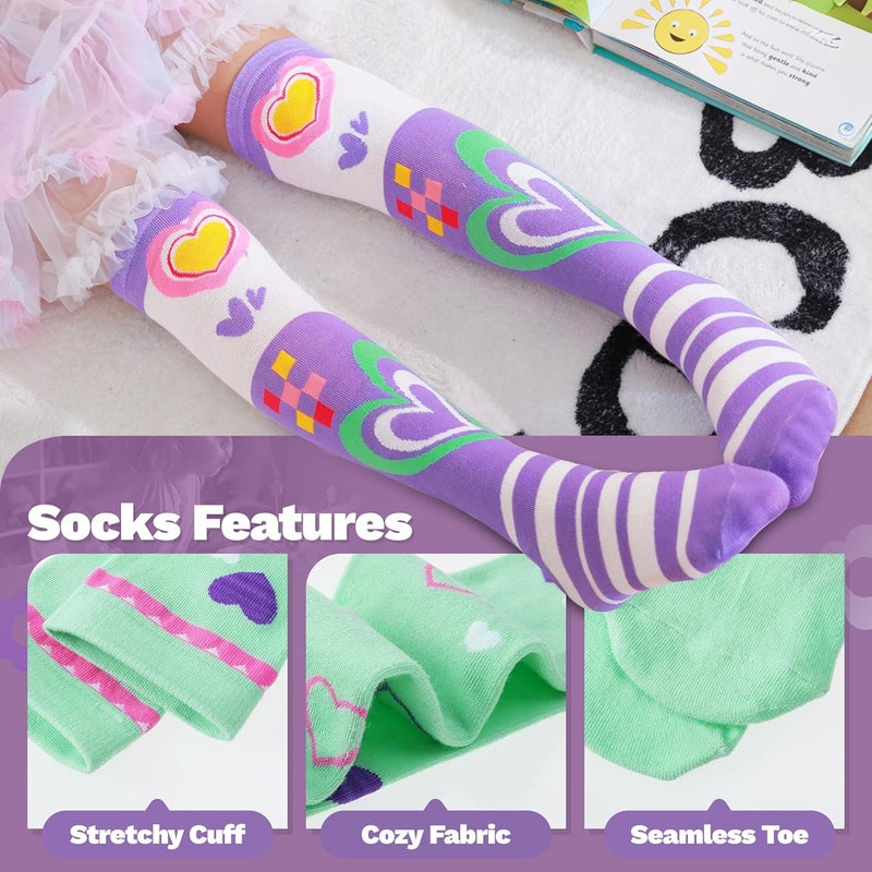 ANTSANG Kids Girls Knee High Socks Fashion Funny Crazy Stockings Gift Cute Novelty Long Boot Cotton Socks for Child 6 Pairs - Image 4